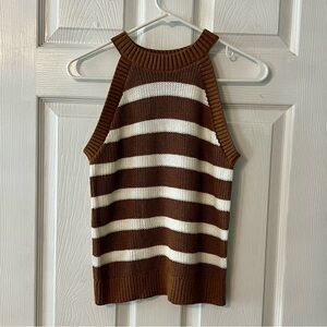 Old Navy Brown and White Striped Sleeveless Sweater Size Small